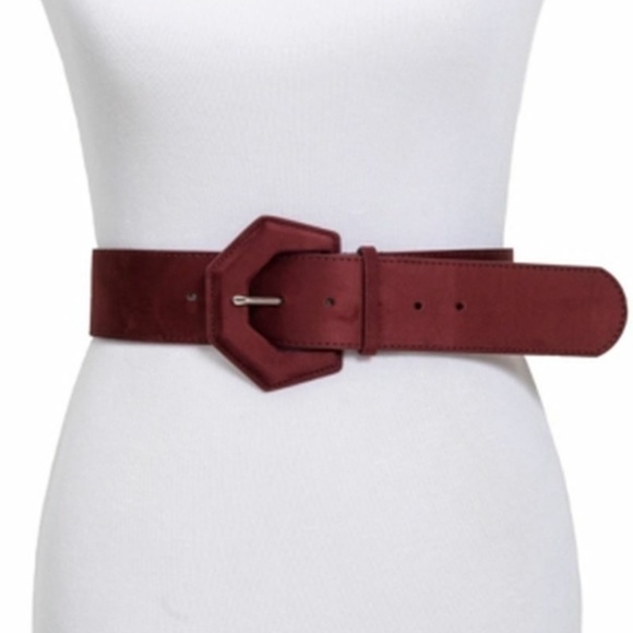 COPY  INC International Concepts Geometric Covered Buckle Stretch Belt, Wine S/M - Picture 1 of 5